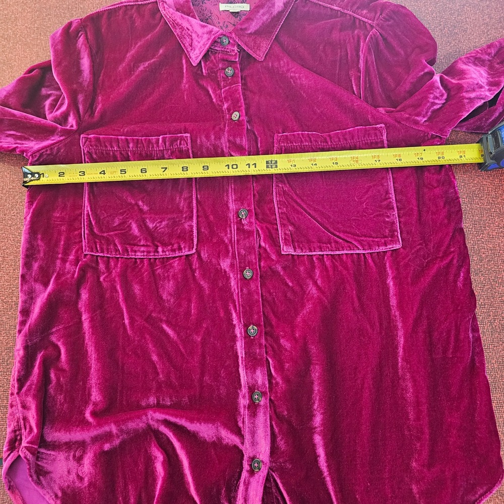 Pilcro Velvet Button Down Shirt M Magenta Pink Bohemian Luxe Whimsigoth Holiday - Picture 9 of 10